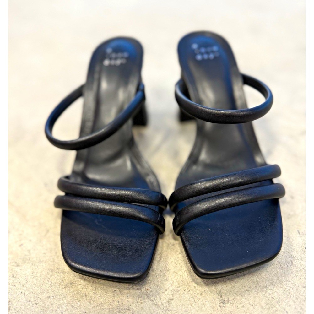 A New Day Women's Black Strappy Slip-On Block Heel Square Toe Sandals Size 6